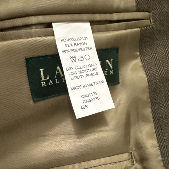 Ralph Lauren Herringbone Equestrian Blazer Sport Coat W/Elbow Patches Size 46R - Picture 15 of 16